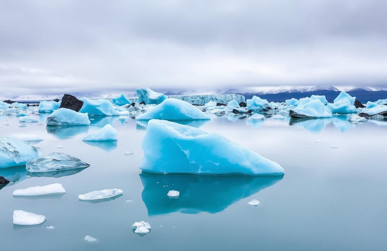 Floating blue icebergs in Jökulsárlón glacier lagoon, Iceland